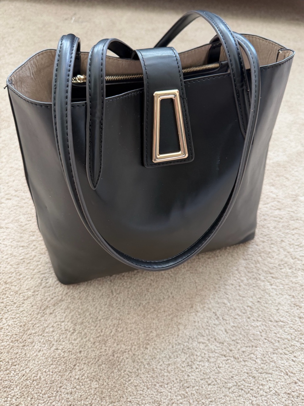 Zara Metal Trim Tote Bag smooth black finish man made